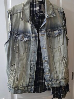 Aeropostale Light Blue Distressed Denim Vest - Sleeveless